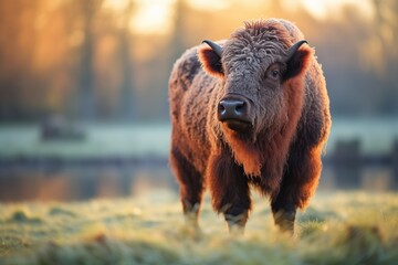 frost-covered bison in early morning light