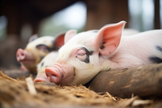 piglets dozing in a farmyard