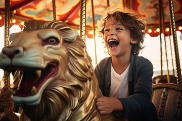 laughing boy on a carousel