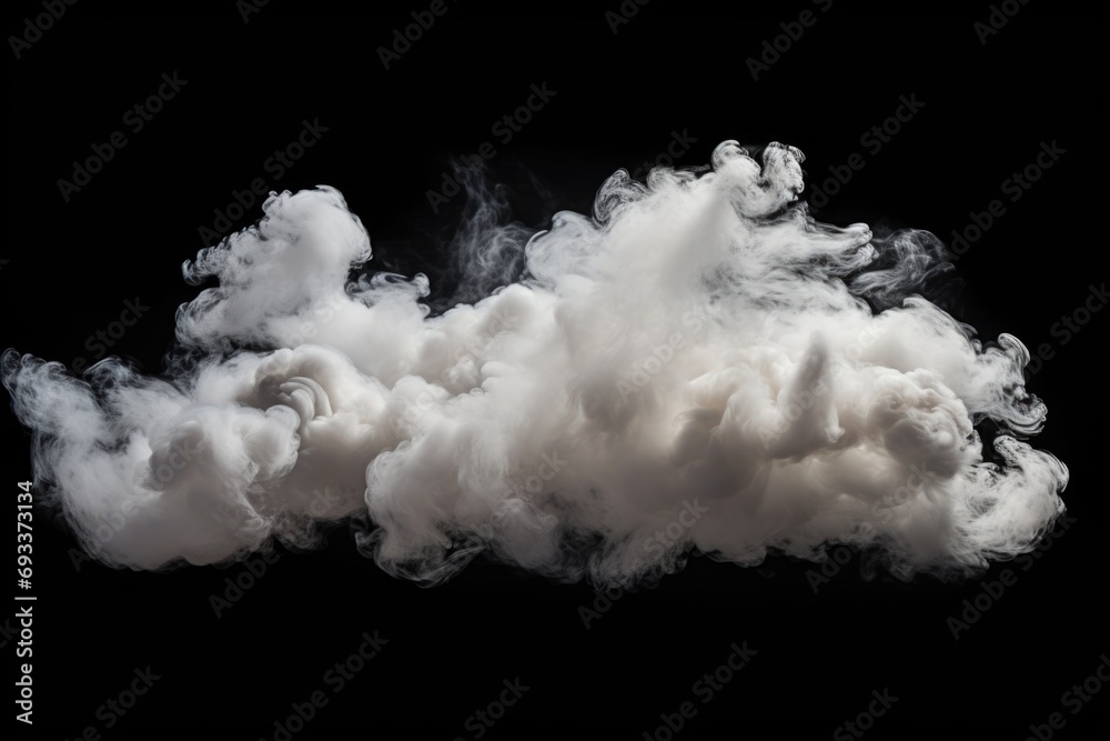 Poster White smoke billowing on a black background, creating a captivating visual effect. Suitable for various design projects and can be used to symbolize mystery, transformation, or creativity
