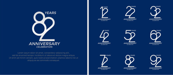 set of anniversary logo silver color on blue background for celebration moment