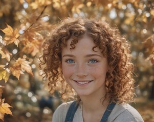 Young smiling curly teenage girl outdoor