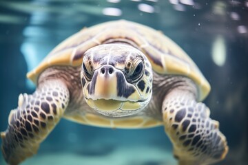 sea turtle swimming close to divers camera