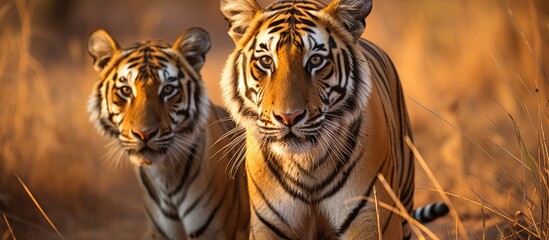 Tigers with white spots in the ear, Tadoba Andhari Tiger Reserve, India. - obrazy, fototapety, plakaty