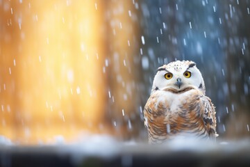 majestic snowy owl in a snowstorm - obrazy, fototapety, plakaty