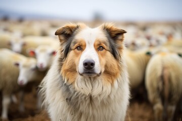 shepherd dog amidst sheep flock