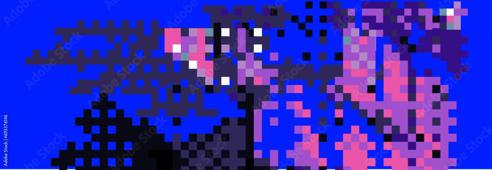 Poster Abstract glitched background with VHS pixel compression artifacts. Lo-fi vector texture.