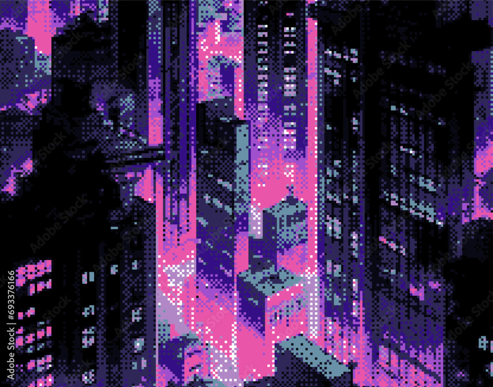 Poster Abstract glitched background with VHS pixel compression artifacts. Lo-fi vector texture.