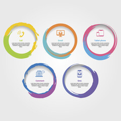 Infographics with Contact theme icons, 10 steps. Such as call, email, tablet phone, comment and more.