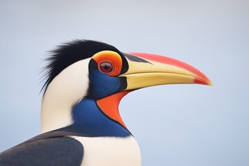 toucan in profile with beak contrasted against sky