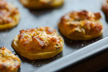 appetizer perfection capturing cut potatoes filled with delectable stuffing in a tray party food