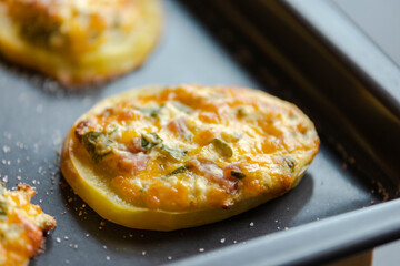 appetizer perfection capturing cut potatoes filled with delectable stuffing in a tray party food