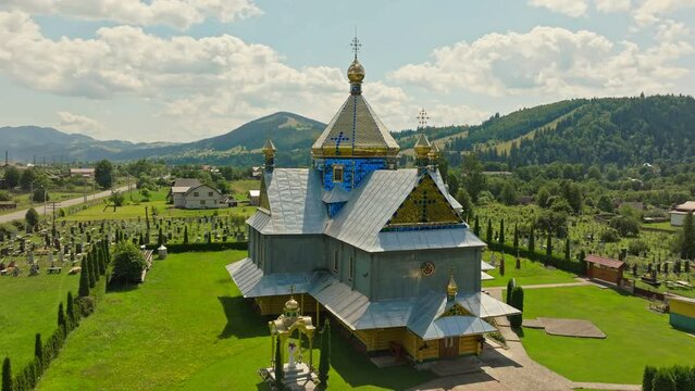 Church mountains forest aerial architecture sunset countryside