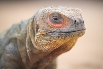 close-up of a komodo dragons scaly skin on sand