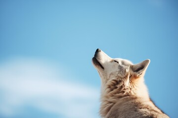 profile of wolf head howling with clear blue sky
