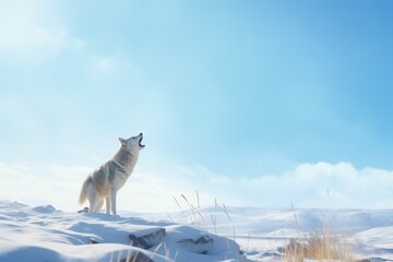 Fototapeta premium white wolf howling in a snowy landscape