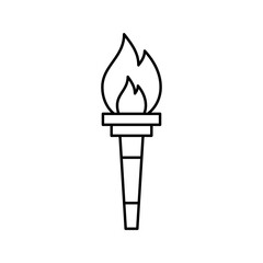 Olympic torch with fire, line icon. Burning Olympic torch symbol of sport games. Competition of athletes in sport for winning champion. Flame of victory. Vector outline
