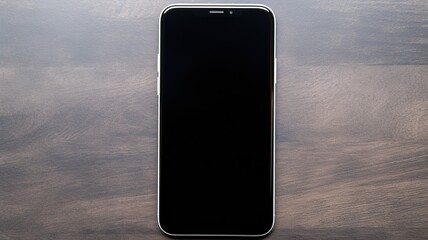 close up view of a smartphone on a wooden surface with the blank black screen AI generated