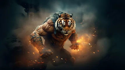 Deurstickers human like tiger warrior fighter © Pter