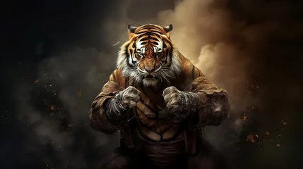 Rolgordijnen human like tiger warrior fighter © Pter