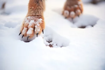 Fotobehang close-up of lynx paw prints in fresh snow © studioworkstock