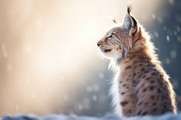 Obraz premium backlit lynx with steamy breath in cold air