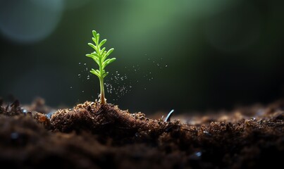 a green sprout growing from dirt - obrazy, fototapety, plakaty