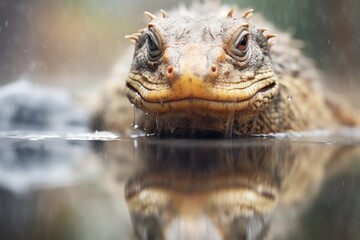 Obraz premium reflection of a hunting monitor lizard in water