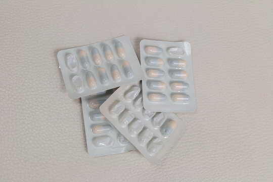 tramadol pain killer capsules on white background