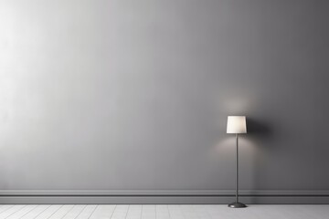 Gray wall empty with lighting and floor lamp. Modern background for presentation product.