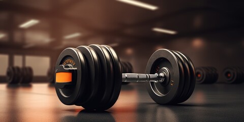 Dumbbells and fitness equipment for training exercise and healthy living in gym.