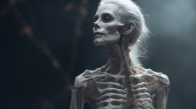 a woman with skeleton