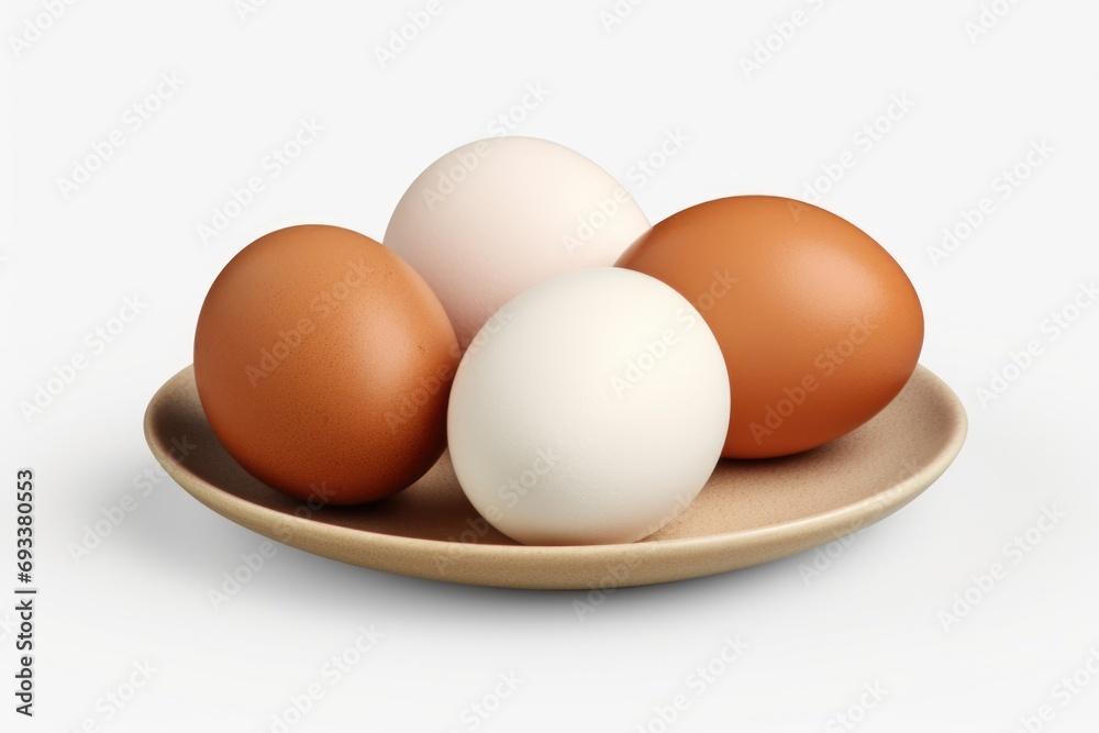 Poster A simple image of four eggs placed on a plate. Suitable for various culinary themes and food-related concepts