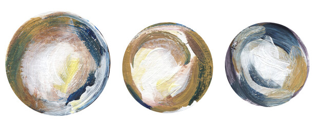 Acrylic hand painted balls  illustration set, graphic round geometric objects clipart, pearls clip art