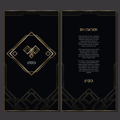 Vintage retro style invitation in Art Deco. Art deco border and frame. Creative template in style of 1920s. Vector illustration. EPS 10