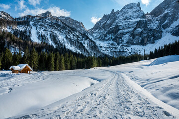 Tarvisio. Riofreddo valley in winter. At the foot of the Julian Alps - 693381555