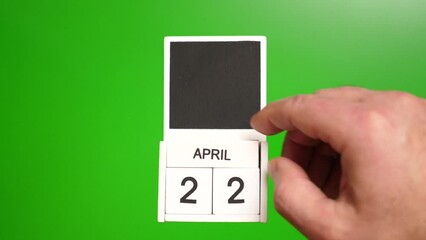 Calendar with the date April 22 on a green background. Illustration for an event of a certain date.