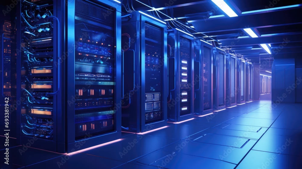 Aufkleber A row of servers in a server room. Perfect for technology and data center concepts
