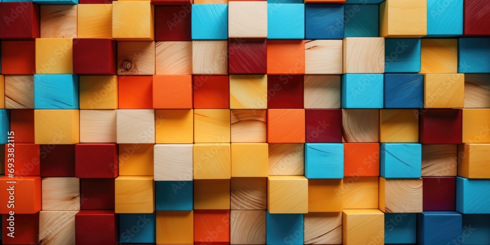 Poster A close up view of a bunch of wooden blocks. This versatile image can be used for various concepts and designs