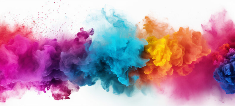 abstract powder splatted background. Colorful powder explosion on white background. Colored cloud. Colorful dust explode. Paint Holi © Eshana