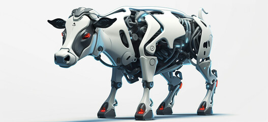 create a 3d little high tech Cow on white background