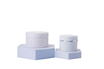 Cosmetic packaging unbranded white on white background.