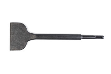 Concrete metal chisel for electric hammer drill isolated on white background.