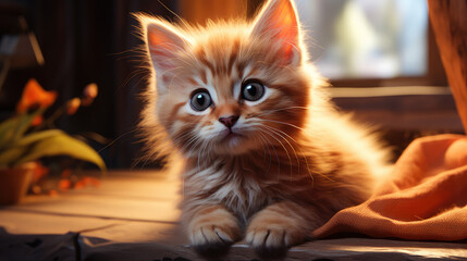 Cute kitten relaxing indoors