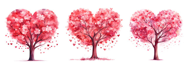 Watercolor valentine tree - obrazy, fototapety, plakaty