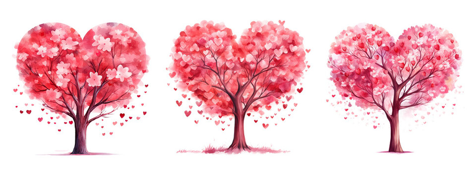 Watercolor valentine tree