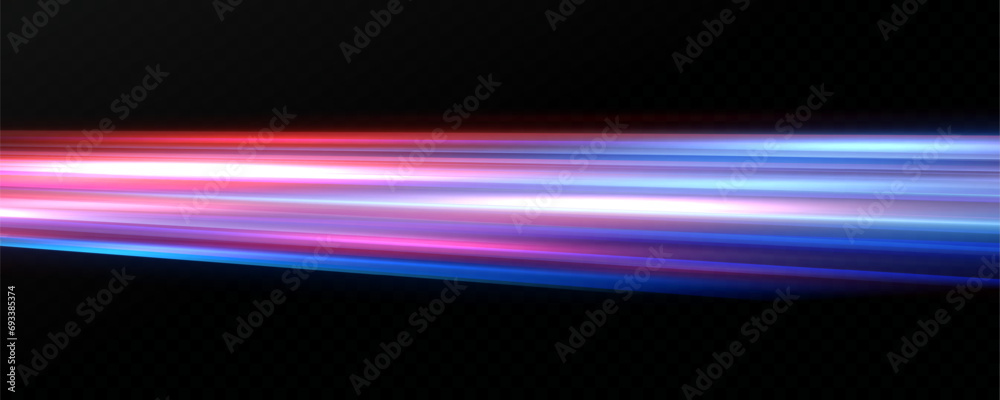 Poster Horizontal neon lines.Blue speed lines.Motion light effect.Vector. red.Vector illustration of a blue color. Light effect. Abstract laser beams of light. Chaotic neon rays of light .