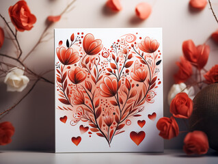 Valentines day artistic hand drawn greeting card or background.