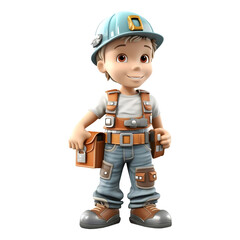 3D Rendering of a Construction Worker on Transparent Background - Ai Generated
