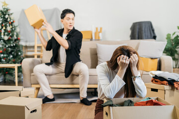 Unhappy young couple, having problems in relationship, thinking of breaking up or divorce, upset.